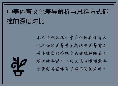 中美体育文化差异解析与思维方式碰撞的深度对比